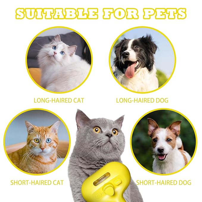 Cat Brush for Shedding - Pet Hair Removal Comb with Water Tank, Steam Brush, Cat Bath Brush, Dog Brush - Yellow