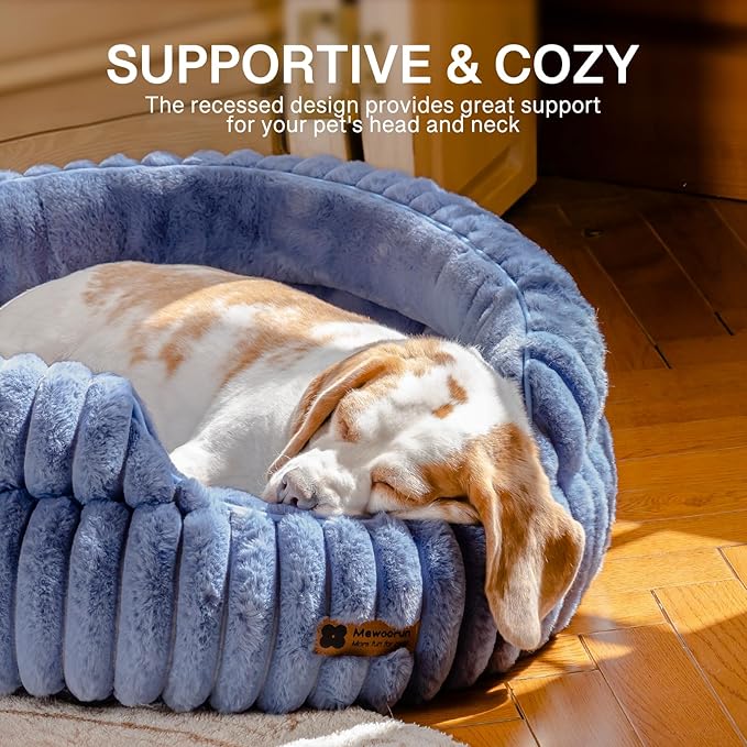 MEWOOFUN Cat Beds for Indoor Cats, Washable Dog Bed for Small Dogs, Round Pet Bed for Puppy and Kitten with Anti-Slip Bottom (Blue, 20"x20"x8")