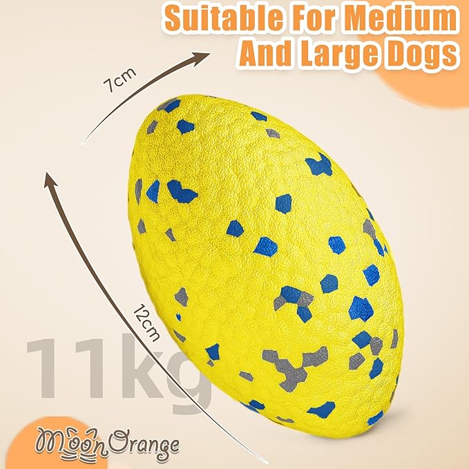 4.72" Indestructible Large Rugby Balls for Aggressive Chewers Durable Olive Bouncy Interactive Football Toy for Dogs Fetch Game Lightweight Floating Outdoor Training, Yellow