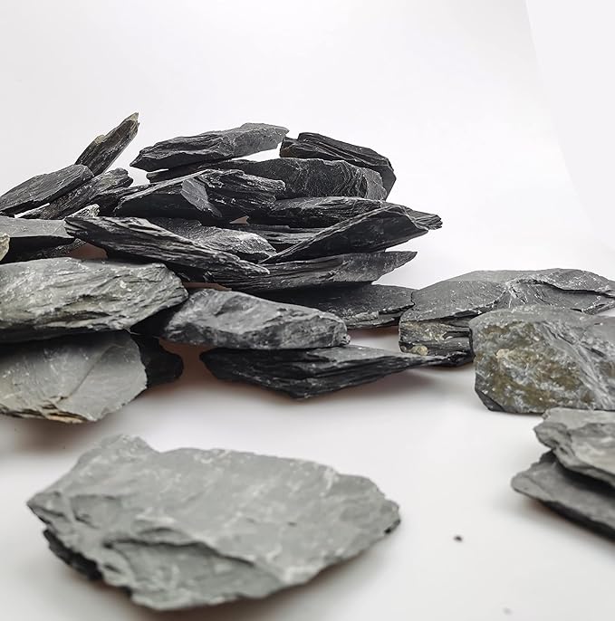 Voulosimi Natural Slate Rocks PH Neutral Stone Perfect Rocks for Aquariums, Landscaping Model,Tank Decoration,Amphibian Enclosures (7.5 LB, 5-7 inch)