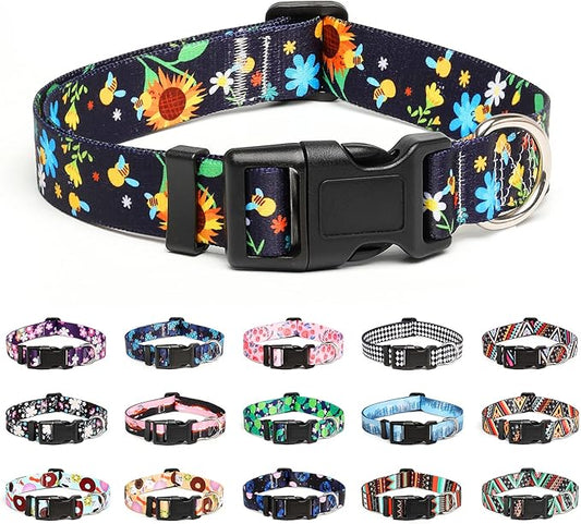 Mercano Adjustable Dog Collar - Special Design Patterns, Soft Nylon Comfortable Durable Pet Collar for Small Medium Large Dogs (M, Sunflower)
