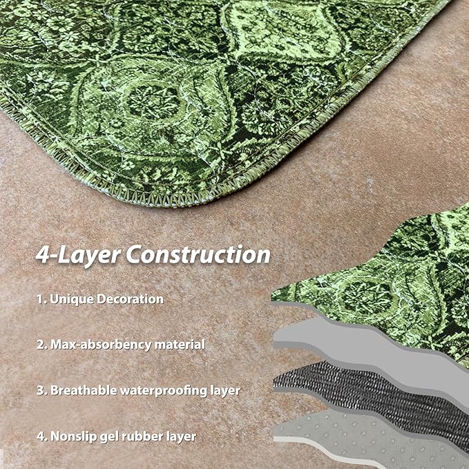 nunubaby Washable Pee Pads for Dogs, Stylish, Non-Slip and Leak-Proof Pee Pads. Reusable Potty Pads for Dogs for Crates and Floors.(Green/Multi, 24" x48")