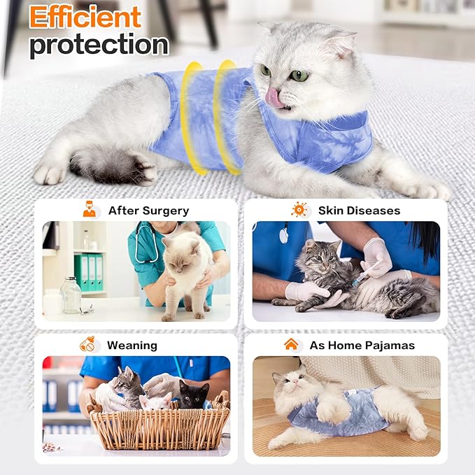 Cat Recovery Suit - Abdominal Wounds Cat Onesie, Cone E-Collar Alternative, Blue S