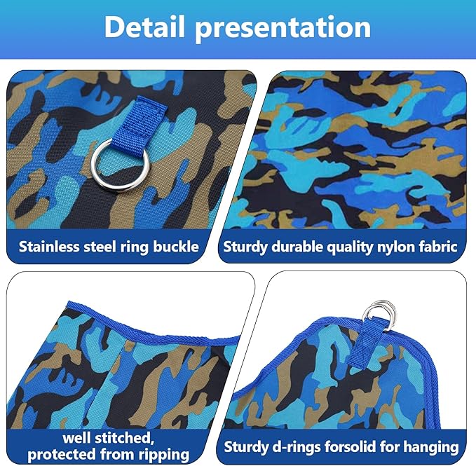 Horse Hay Bag Durable Oxford Fabric, Large Capacity Feeding Bag with Metal Snap Fastener, Slow Feeding Hay Sack, Ideal for Horse Cow Goats Donkey Perfect Hay Feeder with Open Feed Hole (Camouflage)