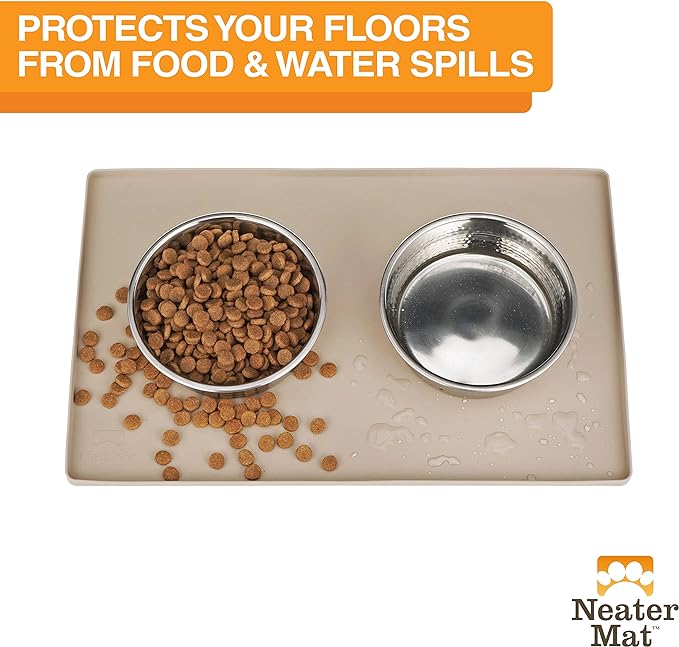 Neater Pet Brands Neater Mat Pet Mats for Food and Water, Cat & Dog Bowl Mat Waterproof Silicone, Feeding Tray, Dog Food Mats for Floors, Placemat w/Raised Edge for Under Bowls, 32" x 24", Cappuccino