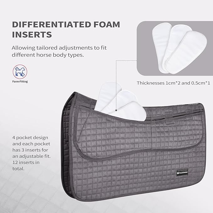 Tackmore Western Saddle Pad Adjustable with Side Pockets and Foam Inserts Shock-Absorbing Riding Pad
