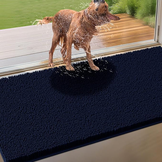 IM HOME Extra Large 71" x 25" Navy Blue Dog Door Mats for Muddy Paws, Chenille Absorbent Dog Mat, Non Slip Heavy Mud Mat for Dogs, Soft Pet Bed Mat for Entryway, Mud Paws, Inside Floor