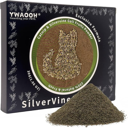 Catnip & Silvervine Powder – 30g Blend of Silvervine Gall Fruit & Catnip, Non-Addictive, for All Cat Ages, Multi-Use with Toys, Scratchers & Protecting Furniture, with 5 Little Pouches
