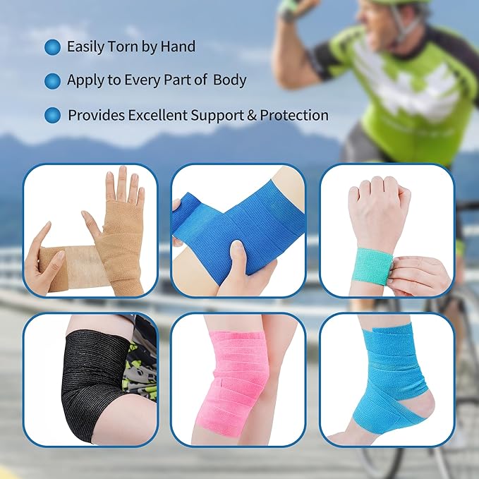 PHYTOP 12 Rolls Self Adhesive Bandage Wrap, Cohesive Bandage 4 inches x 5 Yards, Sports Wrap Tape, Also for Horses & Dogs as Breathable Vet Wrap (Black)