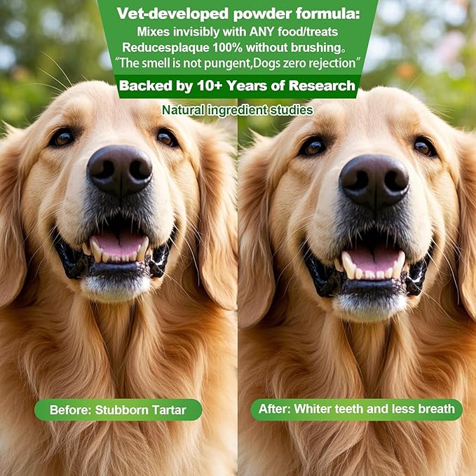 Dog Dental Powder,Dog Teeth Cleaning Powder,Dog Dental Cat Dental Care,Cat and Dog Teeth Cleaning,Canine Plaque Remover Helps Reduce Bad Breath,Improve Pet's Oral Cavity and Freshen Breath（80G）