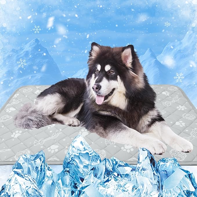 MH MYLUNE HOME Self Cooling Mat for Large Dog, 39”x59” Arc-Chill Cooling Fiber & Endothermic Color Changing Pet Cooling Pad, Foldable & Washable Non-Toxic Summer Pet Blanket