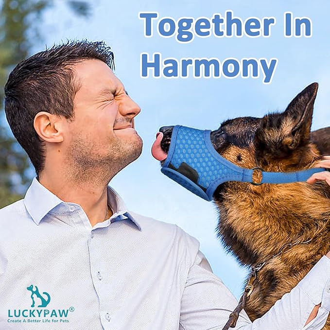 LUCKYPAW Soft Muzzle for Medium Large Sized Dogs Beagle Labrador German Shepherds, Dog Muzzle to Prevent Biting Chewing, Adjustable Breathable Mouth Guard for Grooming Walking Training(Blue, M)