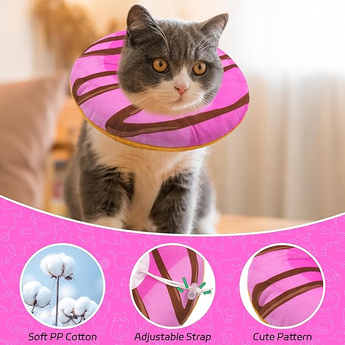 Cat Cone Collar Soft, Adjustable Cat Recovery Collars to Stop Licking, Cute Donut E Collar After Surgery, Anti-Lick Wound Healing Elizabethan Collar for Kittens (Pink, Large)