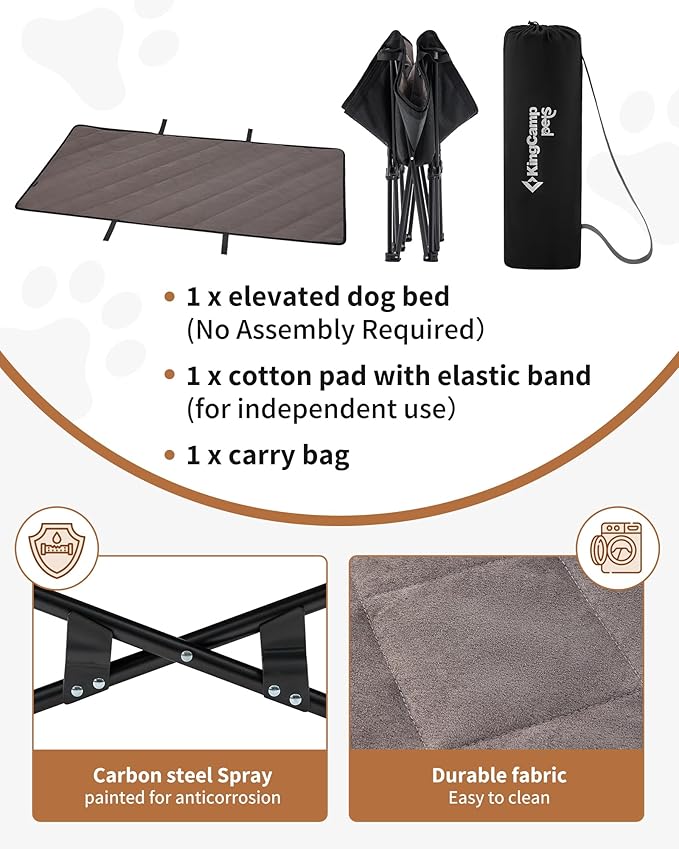 KingCamp Elevated Dog Bed for XL Dogs, Outdoor Raised Cooling Pet Cot Bed with Washable Breathable Mesh & No-Slip Feet Perfect for Camping, Backyard, Indoor Use (XL, Black)