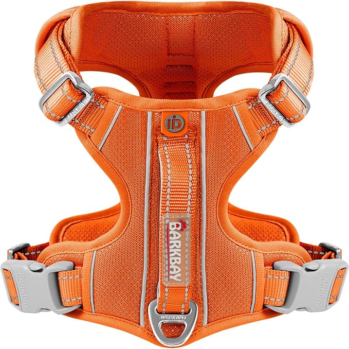 BARKBAY Dog Harness No Pull with ID Tag Pocket - Heavy Duty, Reflective, Easy Control for Large Dogs(Orange,XL)