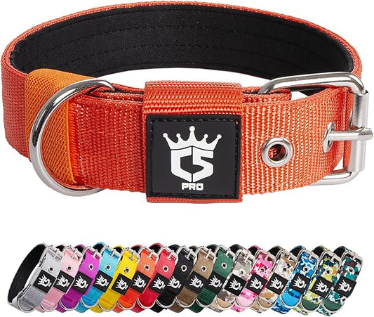 TSPRO Tactical Dog Collar 1.25 Inch Wide Thick Dog Collars with Heavy Duty Metal Buckle, Durable, Strong, Adjustable for Small Dogs (Orange S)