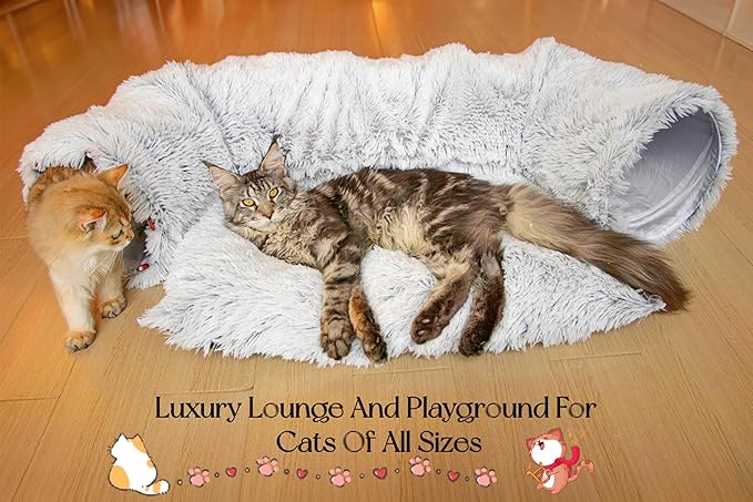XxingSheep Extra Large Cat Tunnel Bed for Indoor Cats Peekaboo Cat Cave Donut with Center Mat