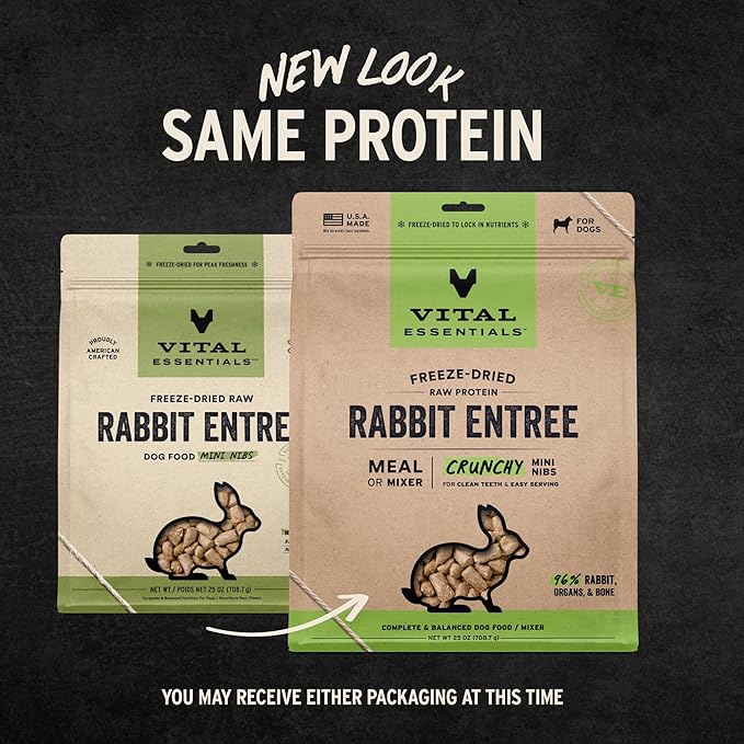 Vital Essentials Freeze-Dried Raw Rabbit Meal or Mixer Dog Food Crunchy Mini Nibs, 25 oz