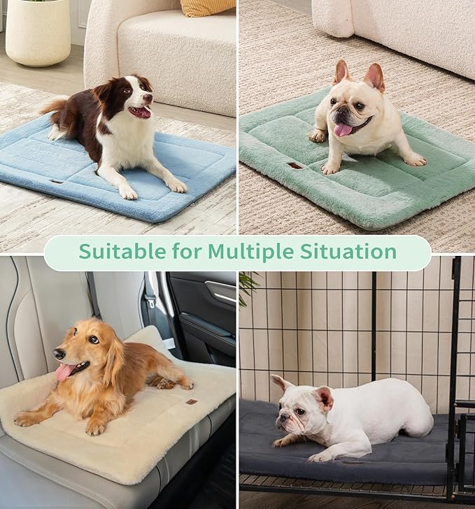 Made4Pets Dog Crate Pad Bed for Small Dogs, Washable & Reversible, Anti-Slip Kennel Mat for Cozy Sleeping, Soft Fluffy Dog Bed for Indoor & Outdoor Use, 24"x18", Green