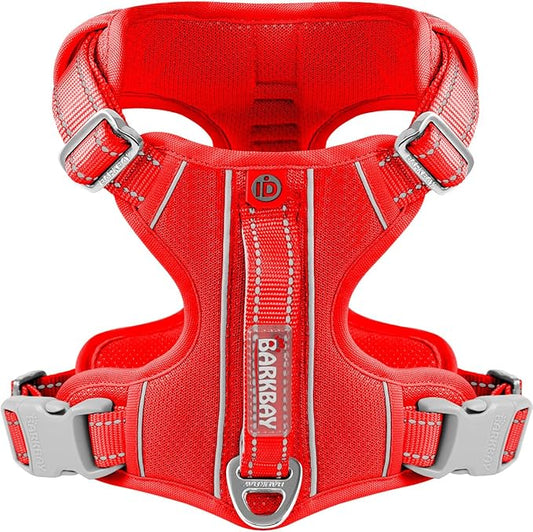 BARKBAY Dog Harness No Pull with ID Tag Pocket - Heavy Duty, Reflective, Easy Control for Large Dogs(Red,M)