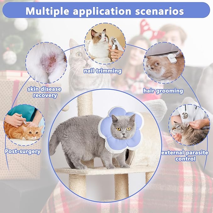 Cat Cone Collar Soft, Waterproof Cats Cones to Stop Licking After Surgery, Adjustable Soft Elizabeth Cats Collars for Wound Healing, Flower Shape Cat Recovery Collar (Purple, Small)