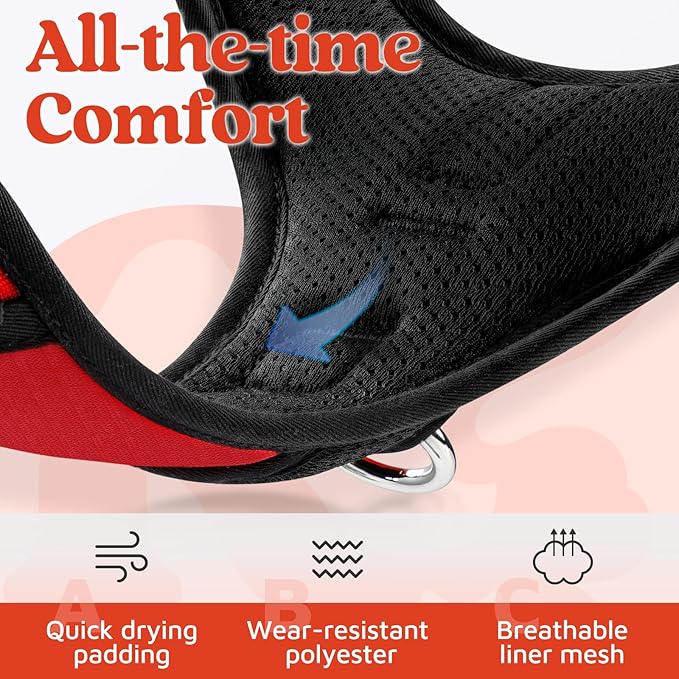 rabbitgoo Dog Harness for Large Dogs, No Pull Pet Vest with 3 Buckles, Adjustable Soft Padded Pet Harness with Easy Control Handle and Reflective Strips, Red, XL
