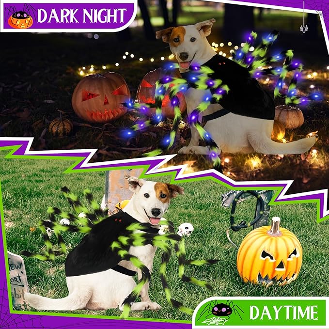 OurWarm Dog Halloween Costumes for Pet 64 LED Furry Large Dog Spider Costume Funny Pet Costumes for Medium Big Dogs Halloween Party Decor Puppy Pets Outfits Cosplay
