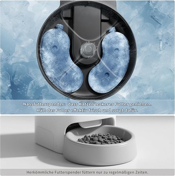 Automatic Cat Feeder Wet Food, Whisker-Friendly Automatic Cat Food Dispenser True 4-Meal Design with Locking Lid, Smart Timer Feeder for Wet Cat/Dog ，2-Ice Packs, Easy to Clean (Black)