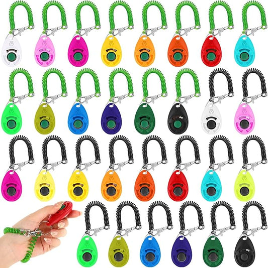 Hiboom 30 Pcs Dog Training Clicker Bulk Colorful Pet Training Clicker Cat Animal Trainer Clicker with Wrist Strap for Pet Dog Cat Horse Bird Behavioral Trainer Accessories (30 Color)