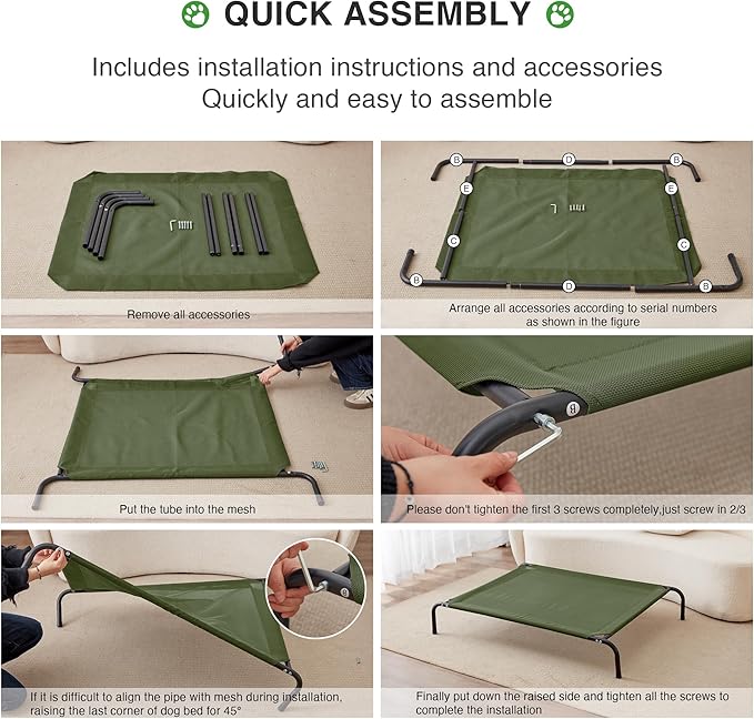 Love's cabin Elevated Cooling Dog Bed for Large Dogs, Portable Indoor & Outdoor Raised Pet Dog Cat Cot, Durable Summer Frame with Breathable Mesh, Olive Green, 48 inches