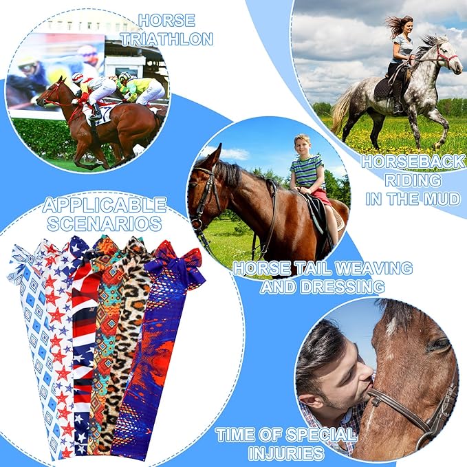 6 Pcs Horse Tail Bag Breathable Guard 22" Slip on Horse Care Tail Wrap 2 Strand Closure Straps Grooming Supplies to Keep from Dirt Breakage Rubbing 6 Designs(Aesthetic Style)