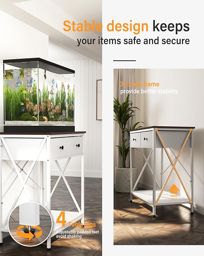 Fish Tank Stand 29 Gallon: Sturdy Aquarium Stand with Accessories Storage - Metal Fish Tank Table for 20-29 Gallon Reptile Breeder Turtle Terrarium - 30.7"x16.5" Weight Capacity 330 lbs