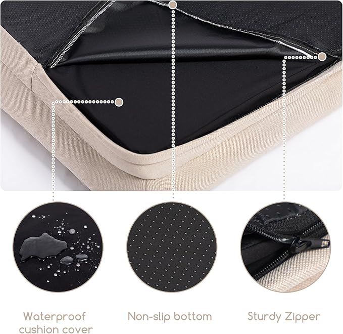 Hollypet Orthopedic Dog Bed for Large Dogs, Supportive Foam Pet Couch with Removable Washable Cover and Non-Slip Bottom, Waterproof Lining Sofa Bed, Khaki, L (36 * 26 * 8)