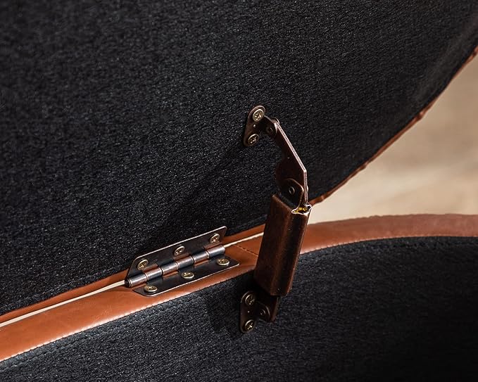 Storage Ottoman Bench Upholstered PU Leather End of Bed Stool with Safety Hinge for Bedroom, Living Room, Entryway (44.5-inch, Brown), TN2436