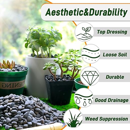 45 LB Natural River Rocks Mexican Beach Pebbles, 0.3-0.6 Inch Natural Unpolished Bulk Rocks, Pebbles for Landscaping Garden Paving Plant, Rocks for Walkways Outdoor Decorative Stone, Grey