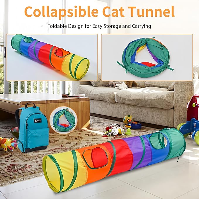 iCAGY 25-Piece Cat Toys Kit with Rainbow Tunnel - Interactive Cat Toy Bundle for Indoor Cats, Kitten Playtime Variety Set Includes Feather Teaser, Springs, Balls, Mice & Noise Toys