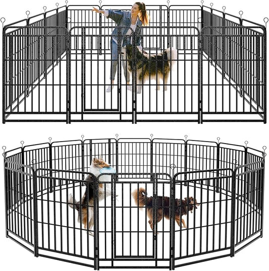 Dog Playpen Outdoor 16 Panels Heavy Duty Dog Fence 40" Height with Thick Pipe Anti-Rust with Doors Portable for RV Camping Yard, Total 36FT, 103 Sq.ft, Snowy Black