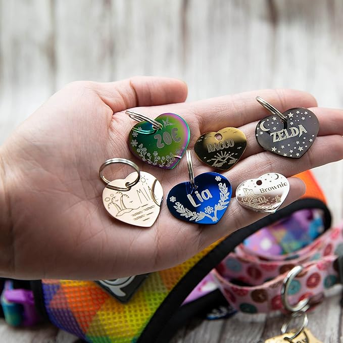Personalized Dog Tag with 5 Lines of Custom Deep Engraved Durable Stainless Steel Pet ID Name Tag Designer Regular Size Heart