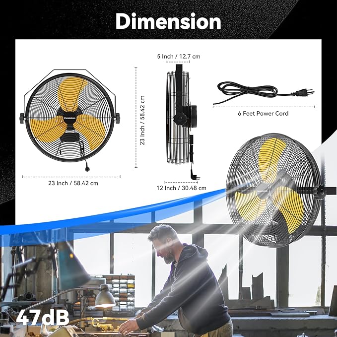 2PCS 4580 CFM 18 inch High Velocity Wall Mounted Fan, 3-Speed Metal Fan with Sealed Motor, 360 Degree Tliting Heavy Duty Wall Fan for Patio, Barn, Garage, and Gazebo - UL listed