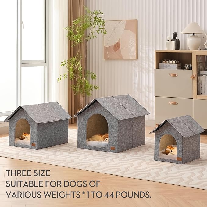 Indoor Dog House with Washable Plush Cushion - Medium Size, Suitable for Dogs & Cats