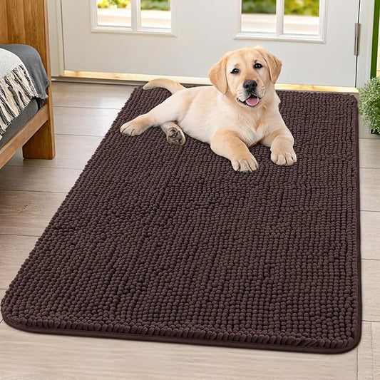 Smiry Dog Door Mat for Muddy Paws 40x32, Absorbs Moisture and Dirt Doormat, Non-Slip Washable Quick Dry Chenille Front Door Mat Indoor Entrance, Entryway Carpet for Inside Floor, Brown