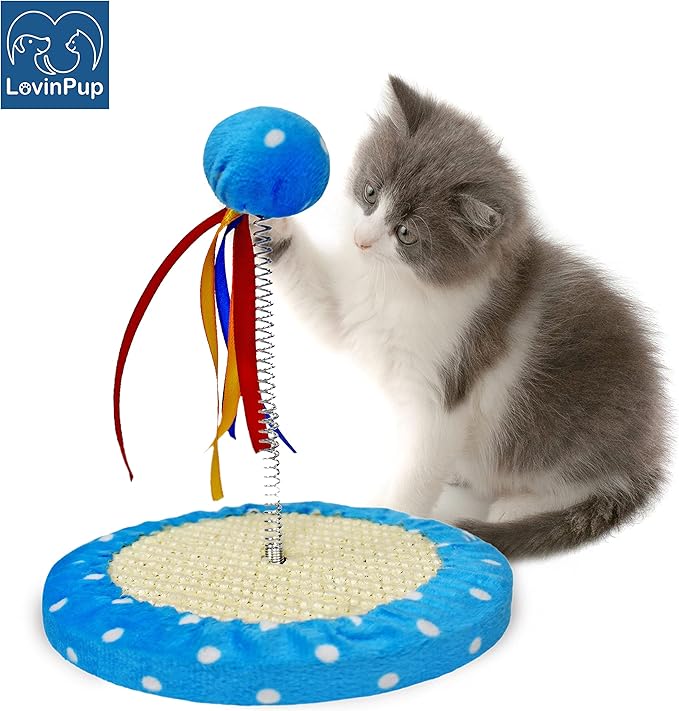 Cat Tree with Toy Ball, Interactive Cats Scratcher Toys with Colorful Ribbons, Play kat Tree, Fun, Entertaining for Large Cats and Small Kittys