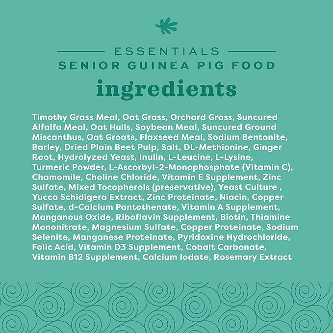 Oxbow Essentials Guinea Pig Food, Senior, Made Alfalfa for Guinea Pig, Pet Food Pellets with Vitamin C, Small Animal Pet Products, Made in USA, High Fiber, 4 lb. Bag