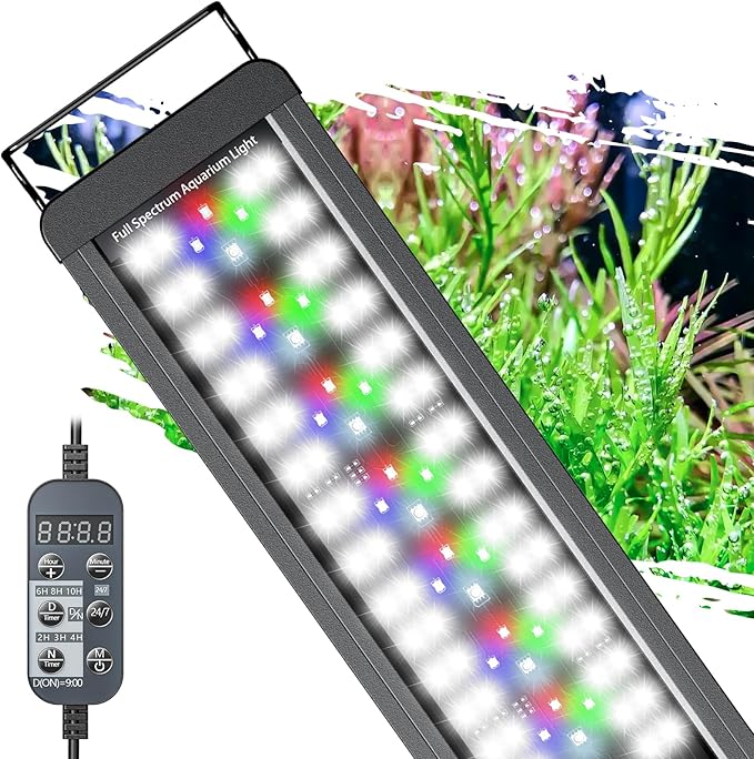 Pawfly 12W 24/7 Aquarium LED Light for 12" to 18" Tanks Extendable Fish Tank Light with Full Spectrum White Blue Red Green Lights with D/N Mode Single Color Effects Timer and Adjustable Brightness
