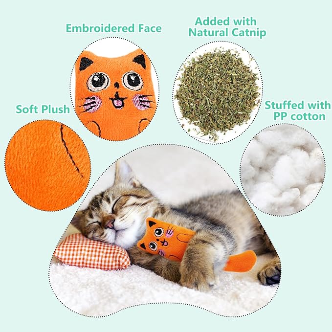 SCHITEC Catnip Toys, [8 PCS] Soft Plush Cat Nip Chew Toy for Indoor Cats, Interactive Kitten Pillow Kitty Teething Toy