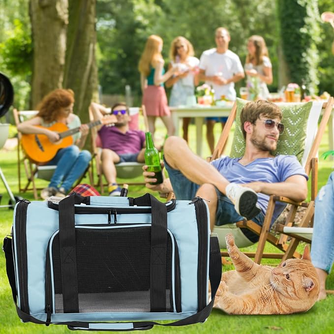 Roaringkitty Travel in Style: Portable Pet Carrier for Small Pets up to 15 Lbs- Airline Approved, Collapsible & Comfortable cat/Puppy Soft Sided Bag (Blue)
