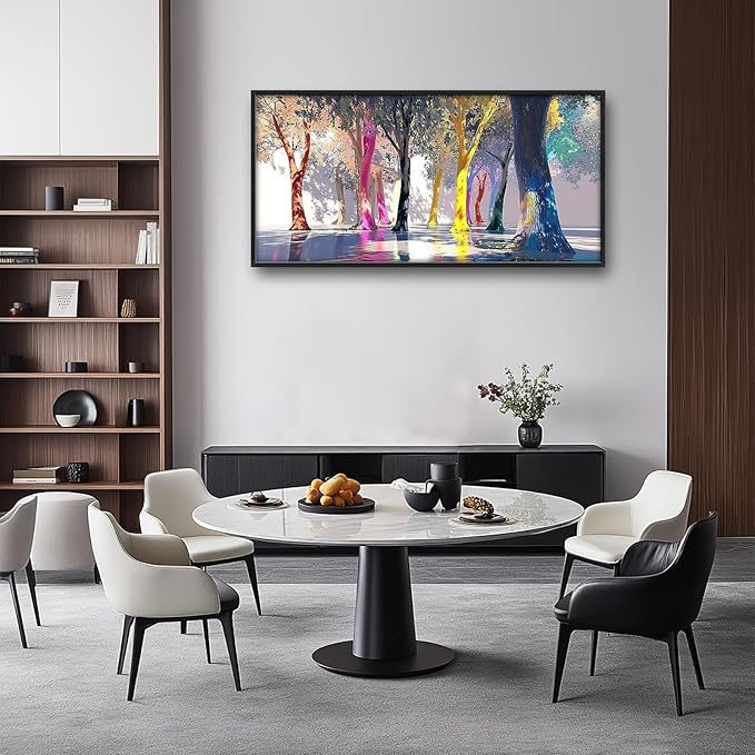 Framed Large Trees Wall Art for Living Room, Oversized Abstract Forest Wall Decor Colorful Nature Canvas Painting Modern Artwork Home Decoration for Living Room Bedroom Dining Room Office 60"x30"