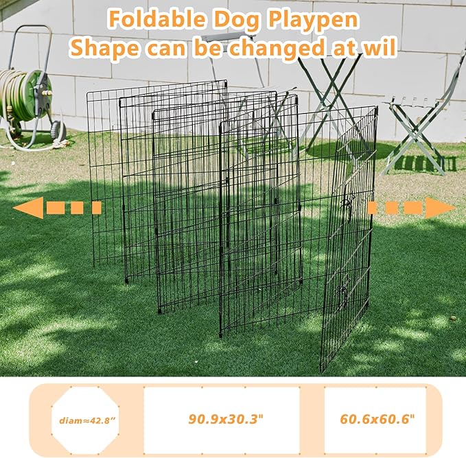 PJYuCien Dog Playpen, 8 Panels 42’’H Dog Pens Indoor with Bottom Pad and Top Cover, Metal Foldable Pet Puppy Exercise Fence Crate Kennel, Better for Medium and Big Animals,Black
