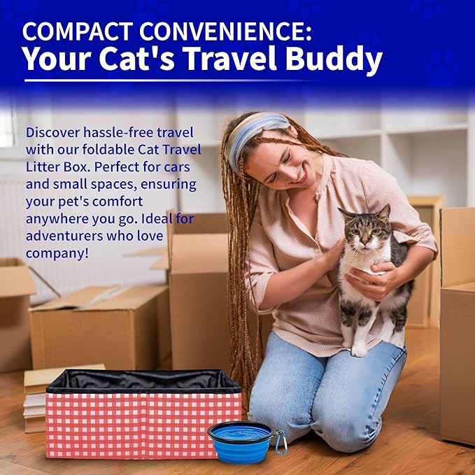 Pet Fit For Life - Vibrant Collapsible Travel Cat Litter Box - Portable, Foldable, Compact Design with Bonus Water Bowl - Ideal for Car & Camping - Reusable, Cats Safe - Coral, (16"x12"x5")