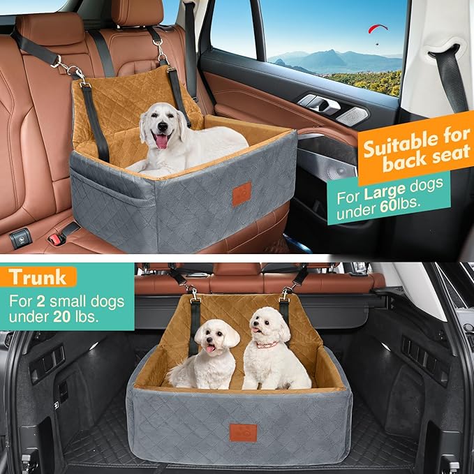 Dog Car Seat for Large Medium Dogs,Washable Pet Carseat Under 55 lbs or 2 Small Dogs,Dog Booster Seat with Thick Cushion,2 Safety Leashes